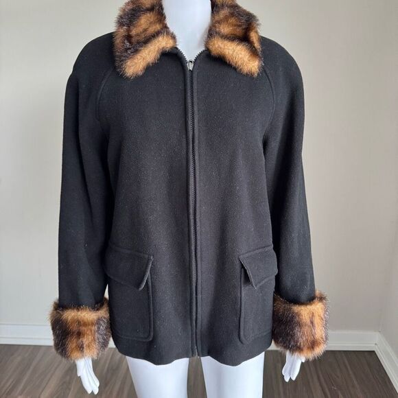 VTG Y2K Cozy Wool Faux Fur Trim Coat Size M - Picture 2 of 7